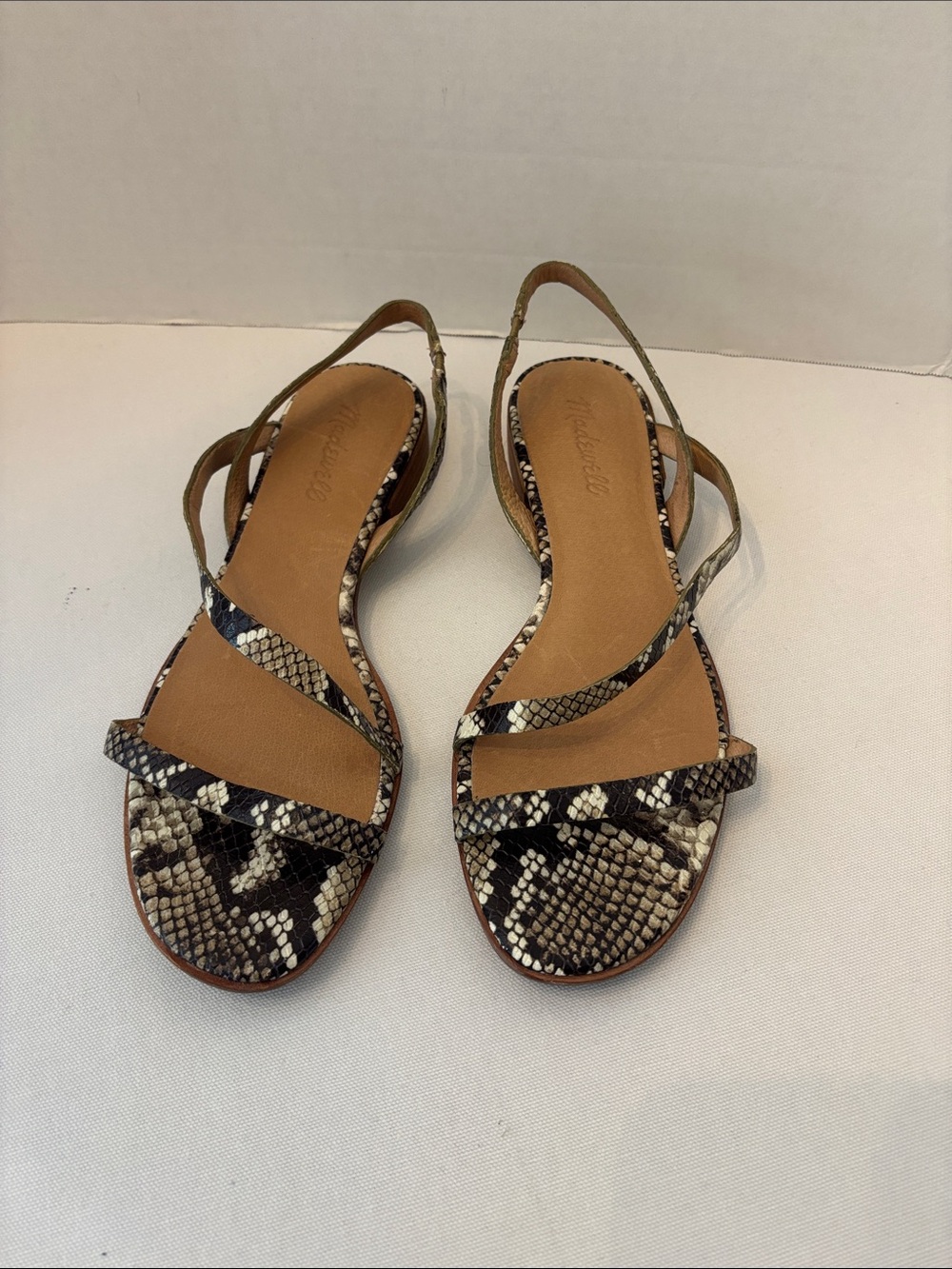 Madewell Women’s Snake-Print Strappy Flat Sandals - Neutral Brown. Size 8.5